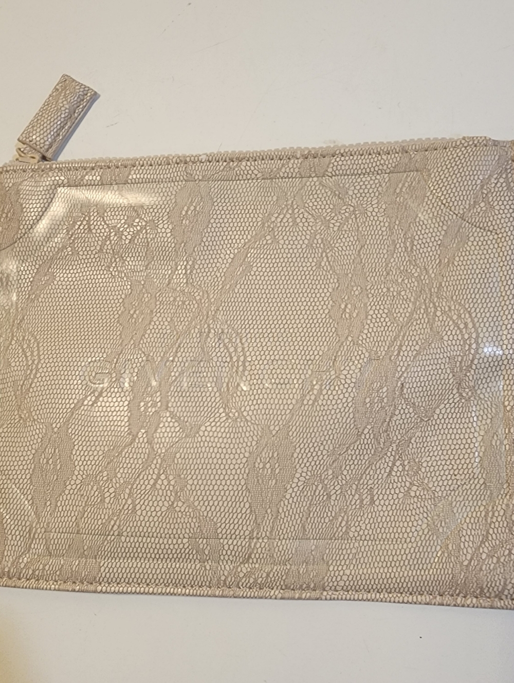 GIVENCHY Lace-Overlay Look  Zipper Pouch Clutch in Light Beige